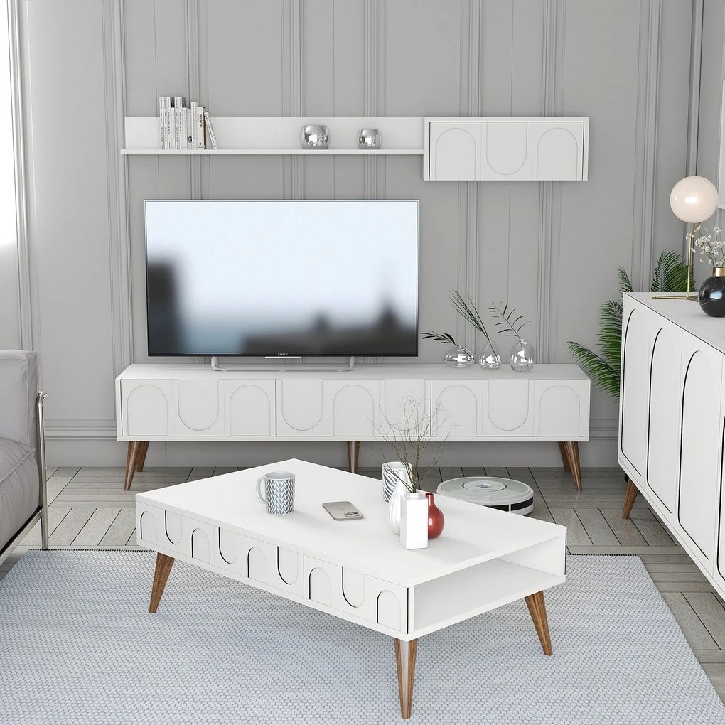 Conjunto de Mobiliário para Sala de Estar Lyon – Branco e Nogueira – M