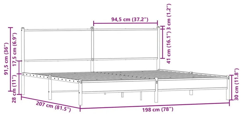 Estrutura cama sem colchão 193x203 cm metal carvalho castanho