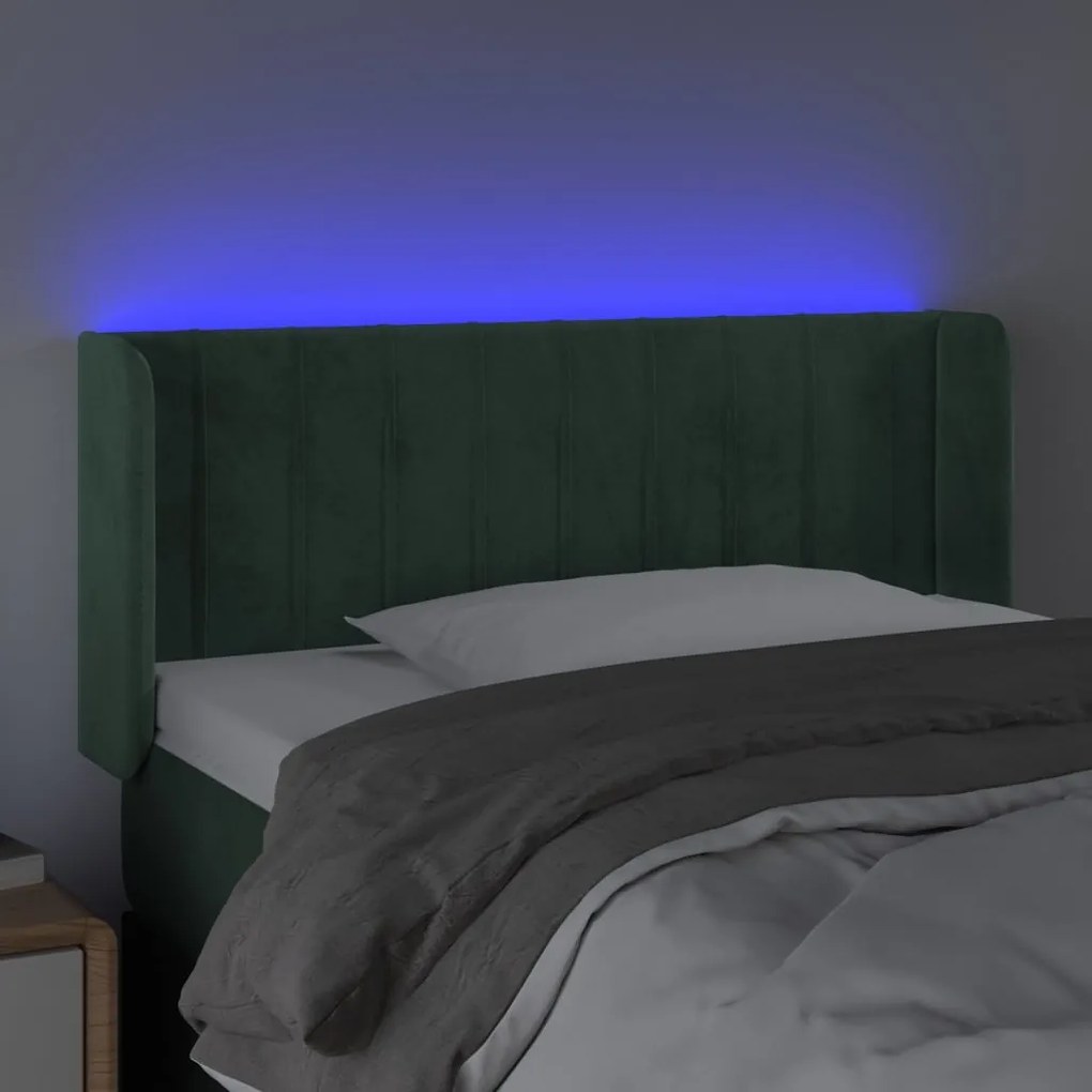 Cabeceira cama c/ luzes LED veludo 93x16x78/88 cm verde-escuro