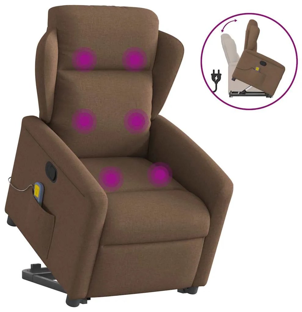 vidaXL Poltrona reclinável massagens tecido castanho