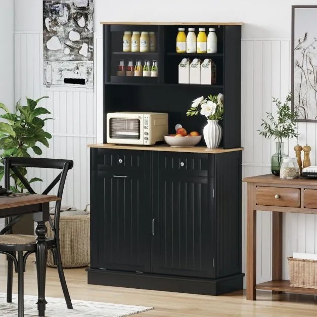 Armário Cozinha 100 x 34 x 172 cm com Porta para caixote de lixo com porta dupla basculante com bancada preto