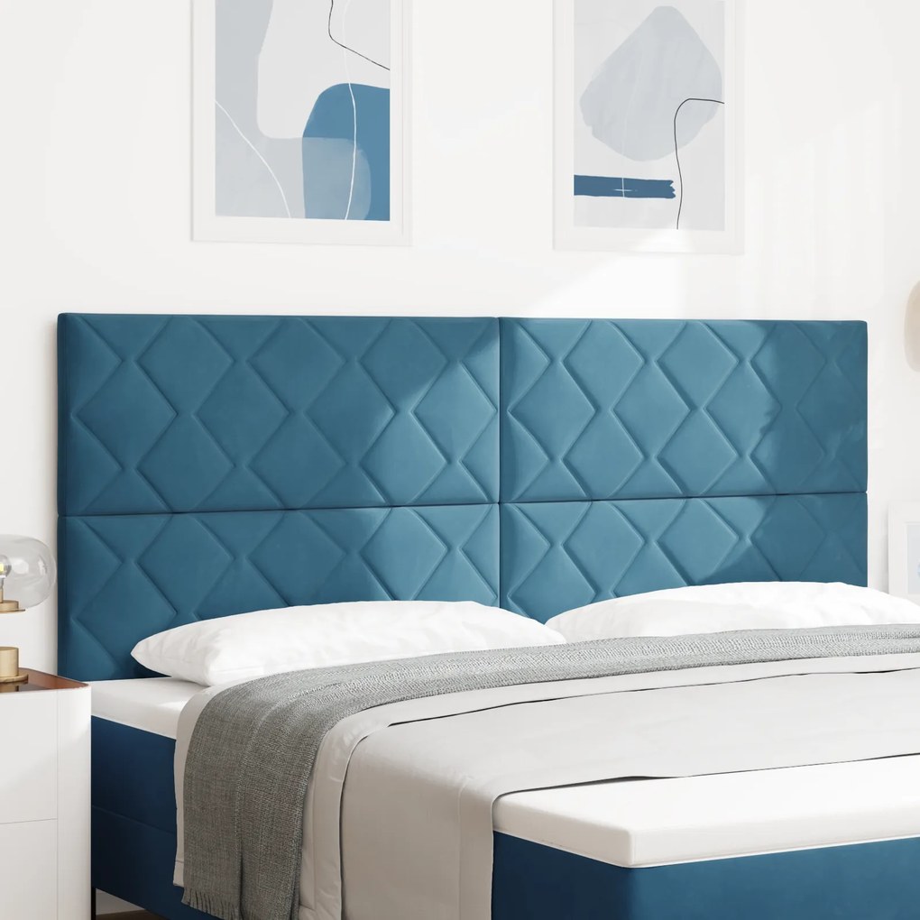Cabeceira Design de Blocos de Diamante Azul Escuro 200 cm Veludo
