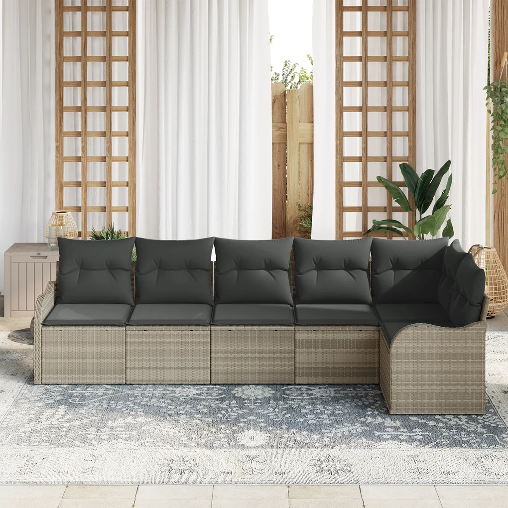 Conjunto de Sofás de Jardim de 6 Peças com Almofadas em Rattan Poly Ci