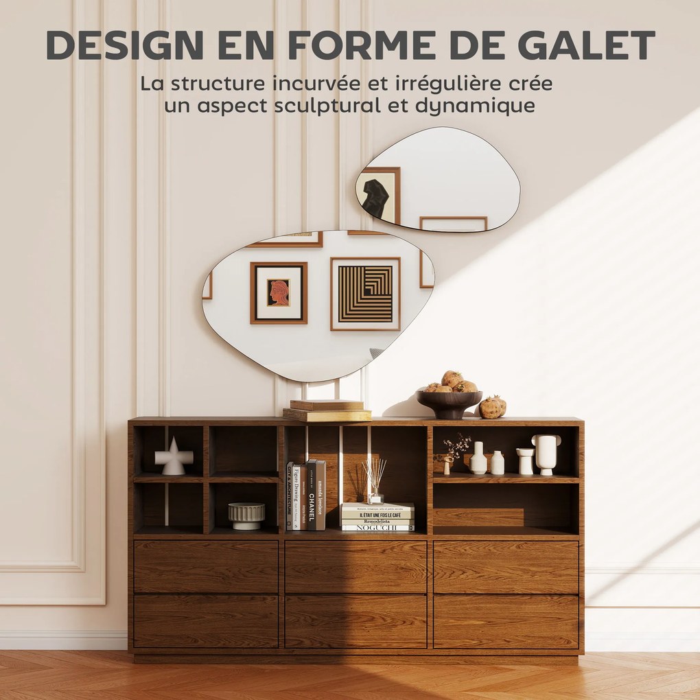 Conjunto de 2 espelhos de parede, espelhos decorativos de forma irregular semelhante a seixos, moldura em metal, 70 x 46 cm/49,5 x 31 cm, preto
