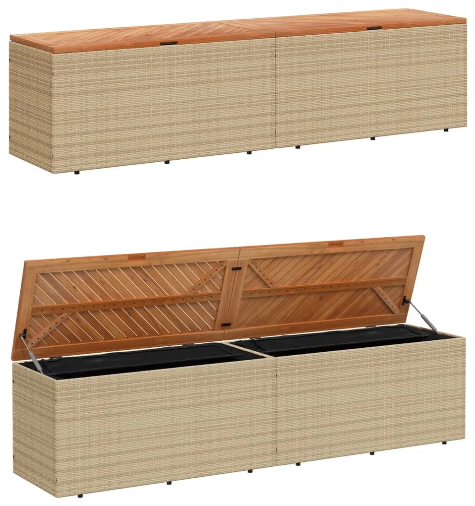Caixa arrumação jardim 220x50x54 cm vime PE/acácia maciça bege