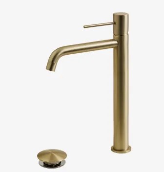 Conjunto De Torneira De Pia De Latão Click-clack E Válvula De Drenagem Orveta ↑30 Cm & Válvula Com Transbordo & Dourado Escovado - Sklum