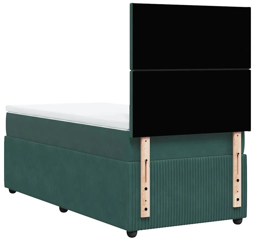 Cama com molas/colchão 90x190 cm veludo verde-escuro