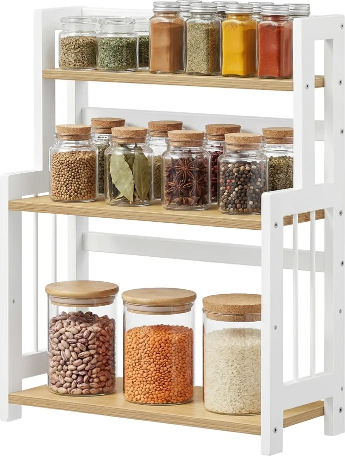 Suporte para especiarias em bambu para cozinha 18 x 41 x 53 cm , prateleira de arrumação com 3 níveis tom de carvalho natural