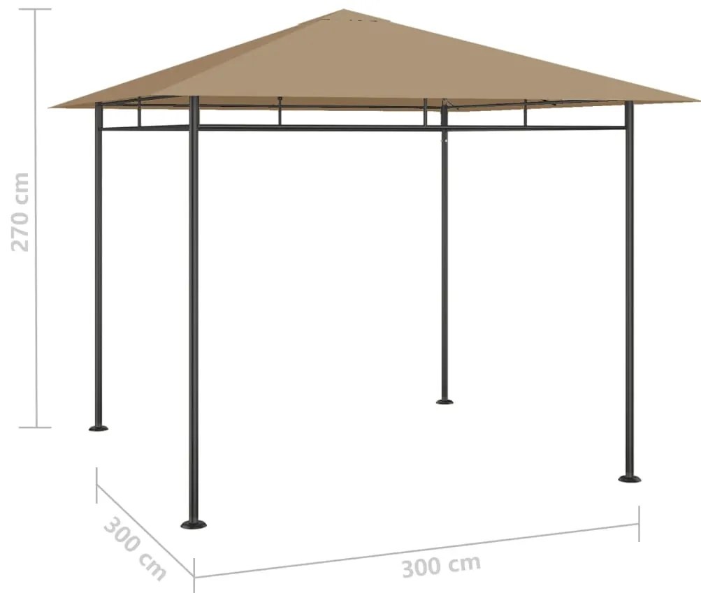 Gazebo 3x3x2,7 m 180 g/m² cinzento-acastanhado