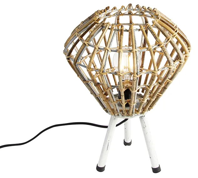 Candeeiro de mesa rústico tripé bambu com branco - Canna Diamond Rústico