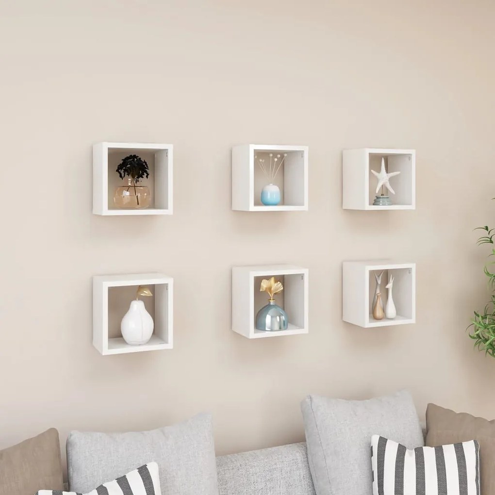 vidaXL Prateleiras parede forma de cubo 6pcs 22x15x22 cm branco brilh.
