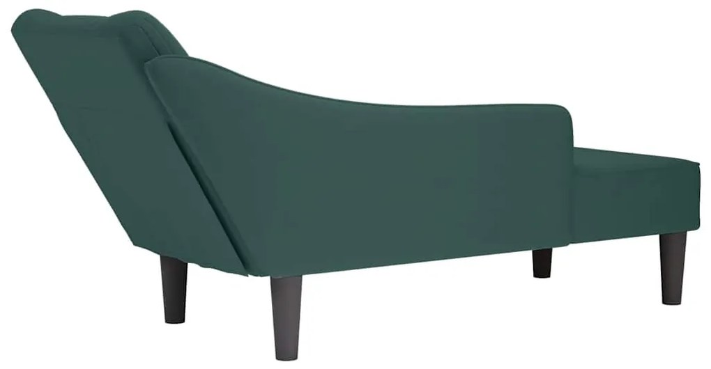 Chaise-longue com apoio de braço direito veludo verde escuro