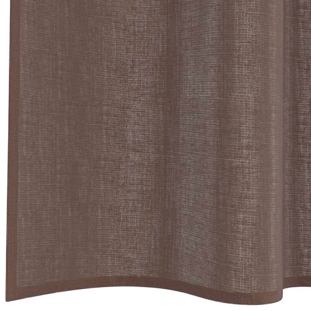 Cortinas de voile com bolsos para varão 2 pcs castanho