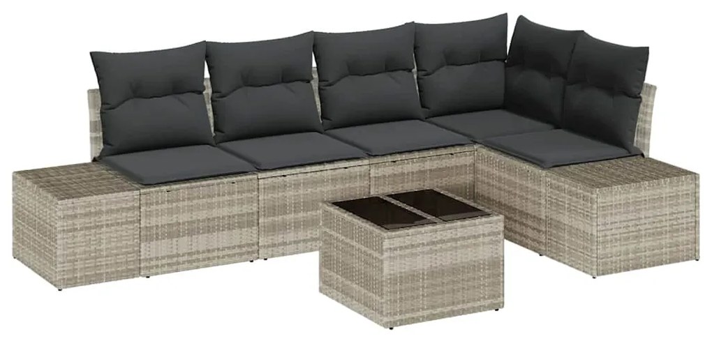 Conjunto de Sofás de Jardim de 6 Peças com Almofadas Cinzas em Rattan