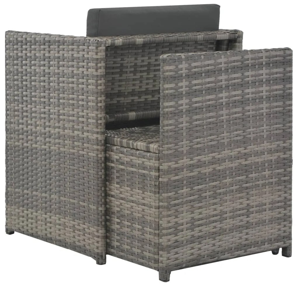 Conjunto jantar p/ exterior com almofadões 7 pcs vime cinzento