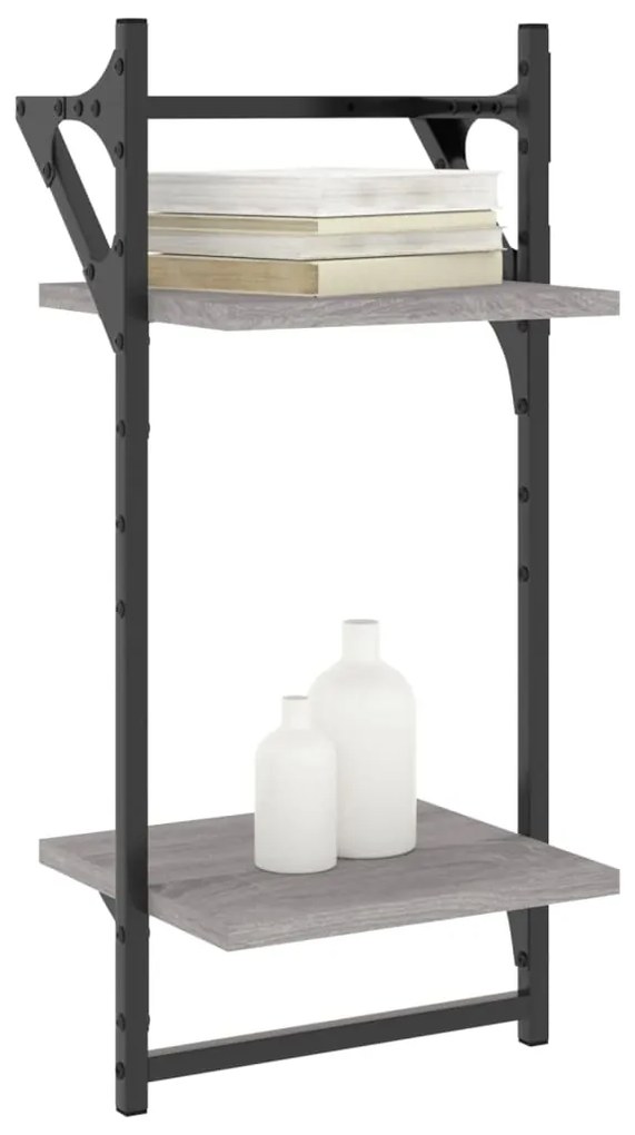Estante 2 prateleiras c/ barras 2pcs 30x25x65cm cinzento sonoma