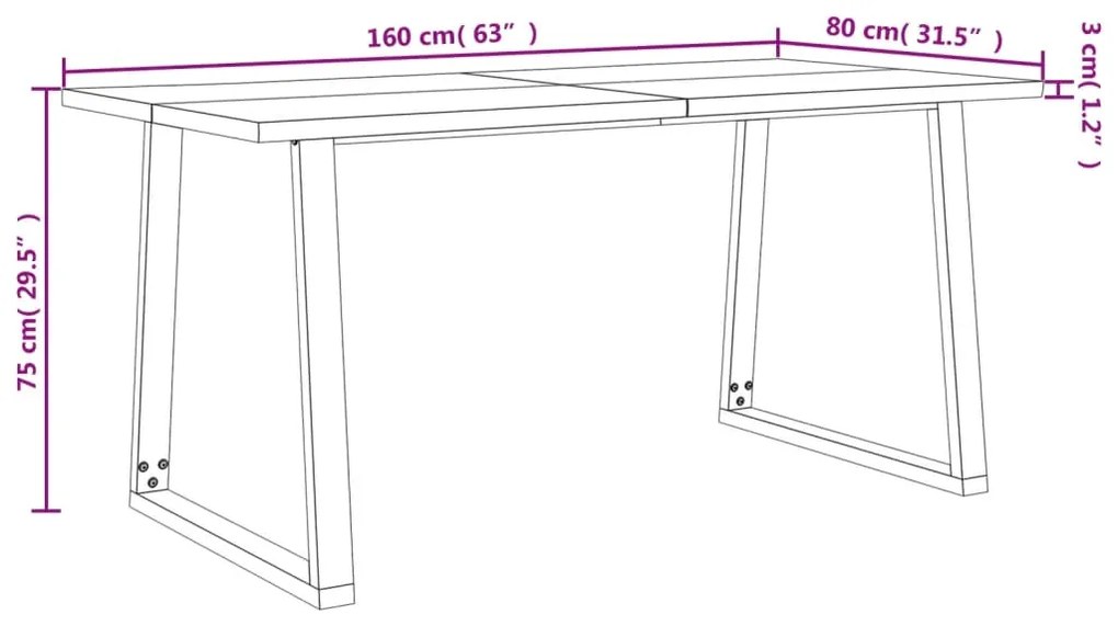 Mesa de jantar c/ bordas vivas 160x80x75 cm acácia maciça