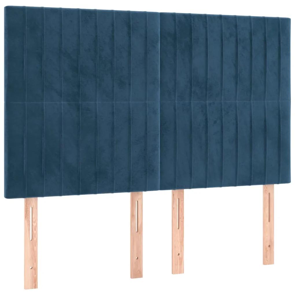 Cama com molas/colchão 140x190 cm veludo azul-escuro