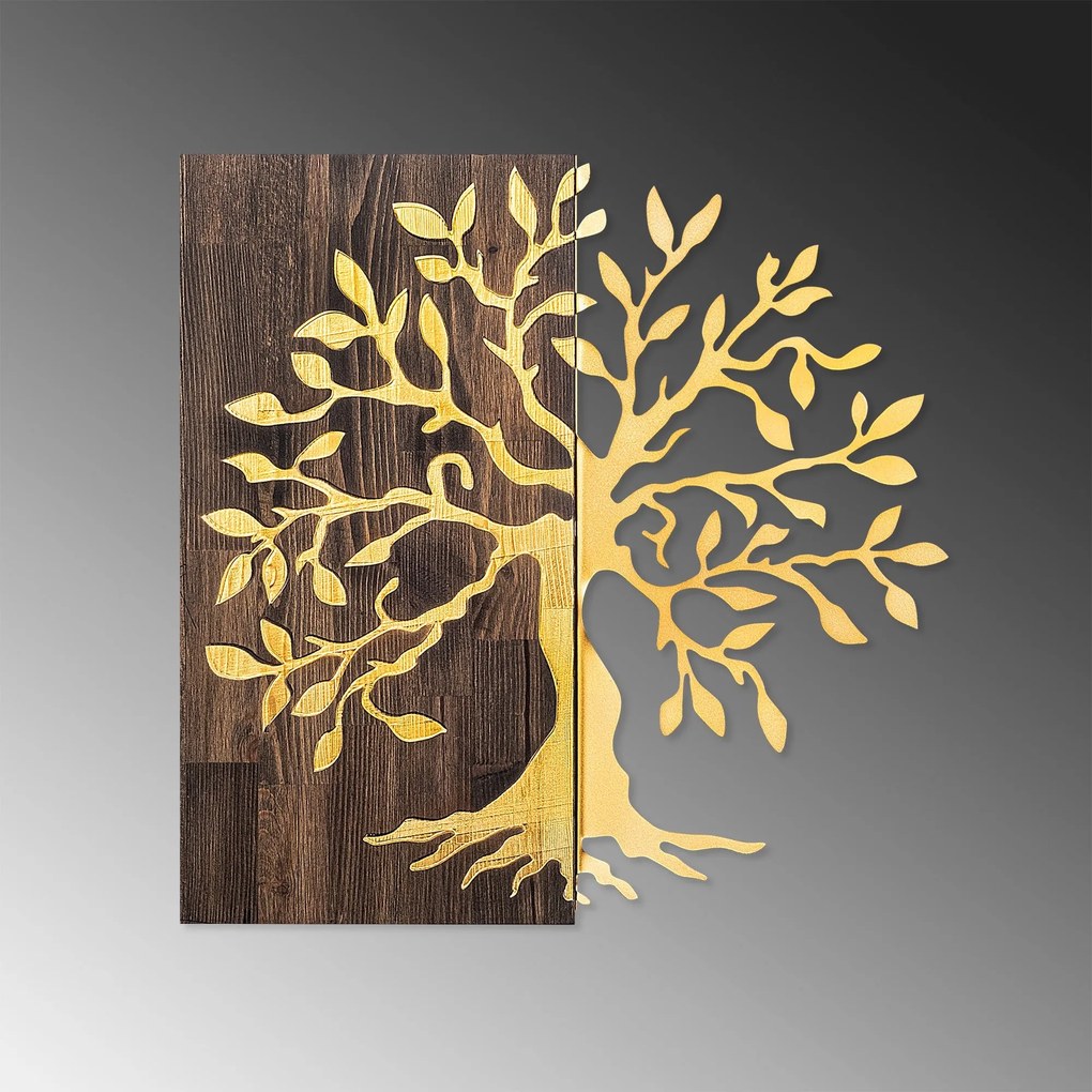 Acessório Decorativo de Parede Tree – Nogueira e Dourado – 58 x 58 cm