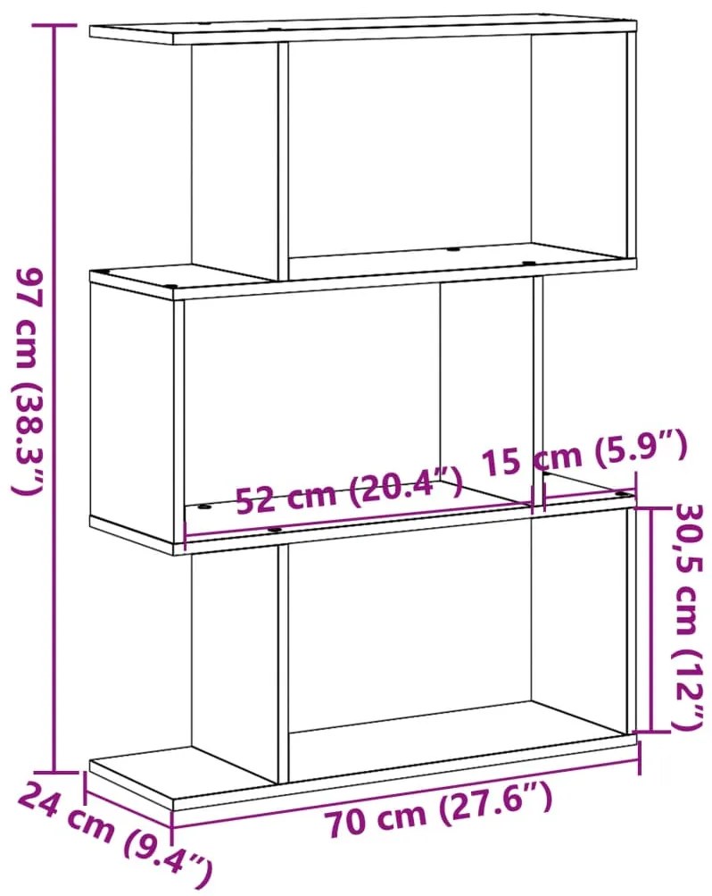 Estante divisória 3 níveis 70x24x97 cm derivados madeira branco