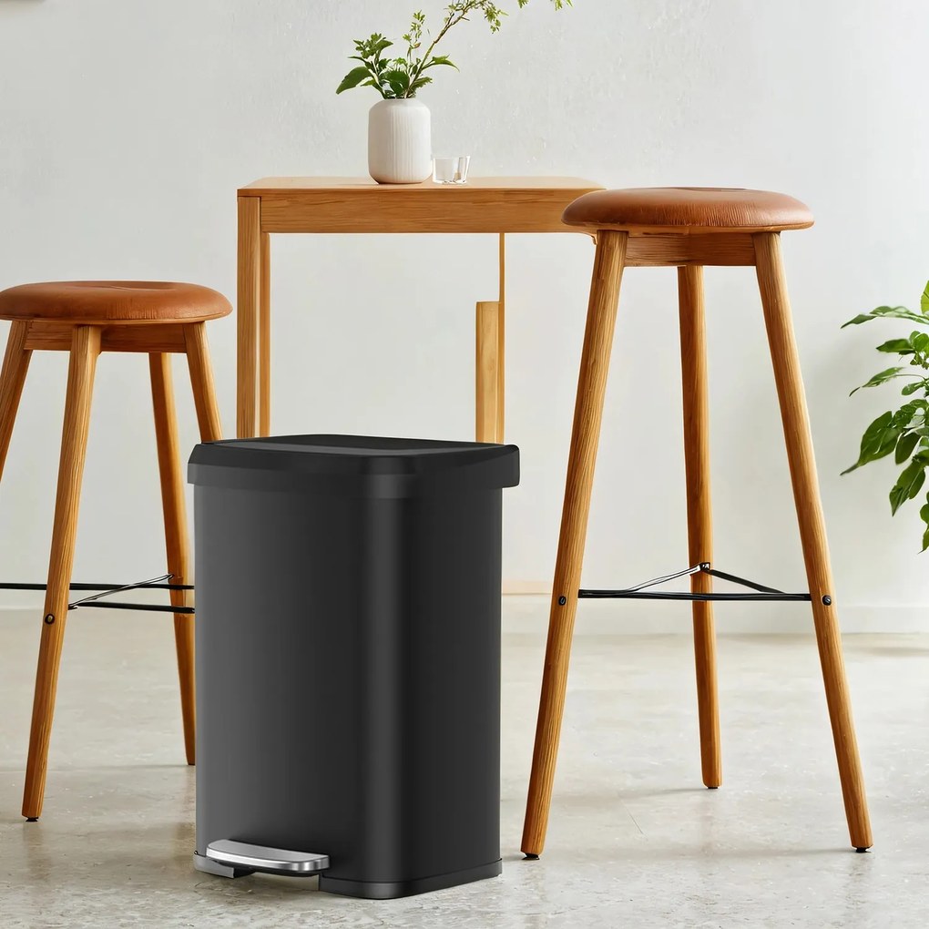 Caixote do lixo de 50 litros com pedal em metal 40,5 x 38,1 x 58,6 cm Preto