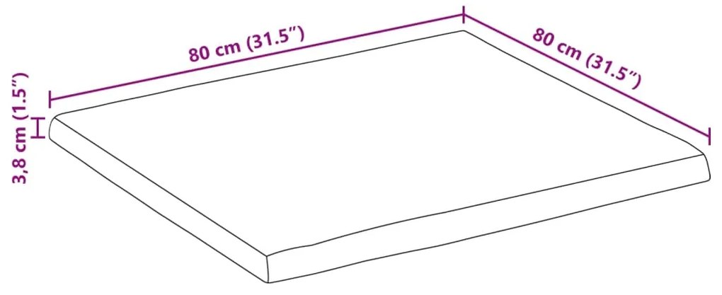 Tampo de mesa c/ borda viva 80x80x3,8cm mangueira áspera maciça