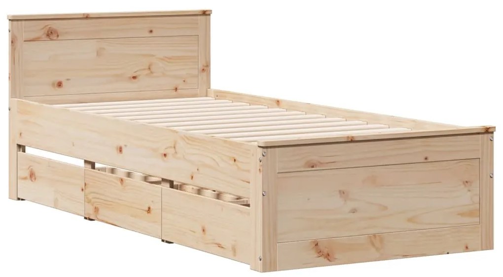Cama sem colchão com cabeceira 90x200 cm madeira pinho maciça