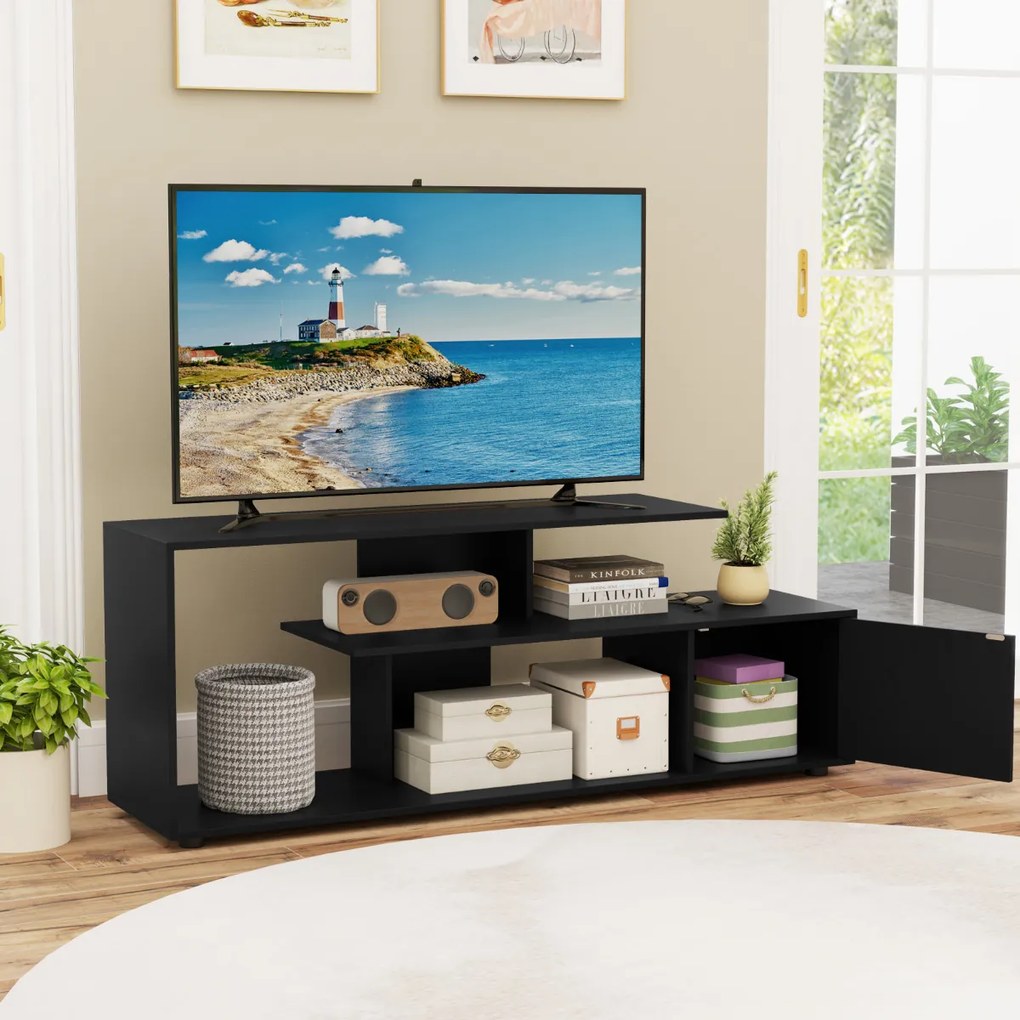 Móvel de TV até 55'' assimétrico com 3 prateleiras para sala de estar Preto