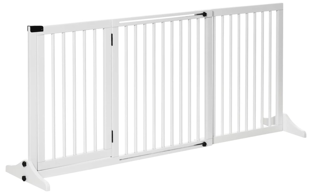PawHut Barreira de Segurança Extensível 3 Peças 113-166x36x71cm com Estrutura de Madeira e Suporte de Pé Branco | Aosom Portugal