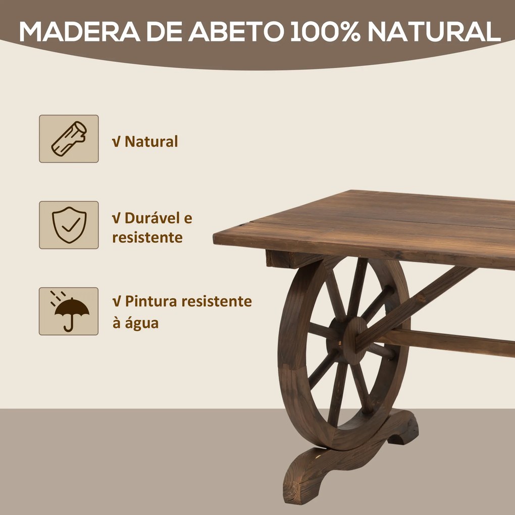 Mesa de Jardim de Madeira Mesa de Exterior 110x60x65 cm com Pés em Forma de Rodas Mesa de Pátio Madeira Carbonizada