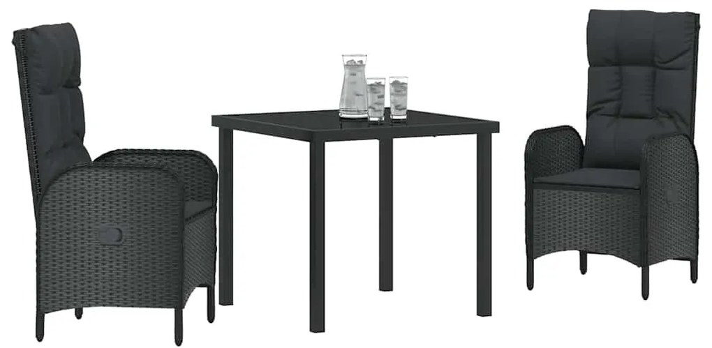 Conjunto de Jantar para Jardim com 3 Peças em Rattan Sintético Preto