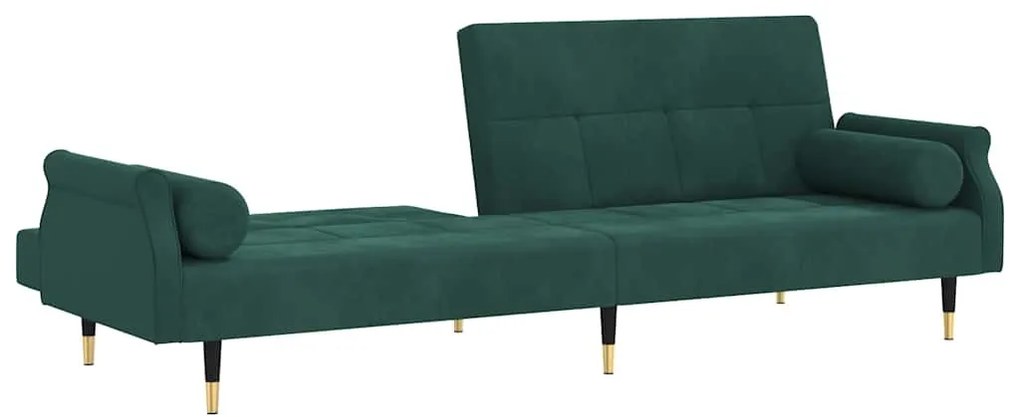 Sofá-cama com almofadões veludo verde-escuro