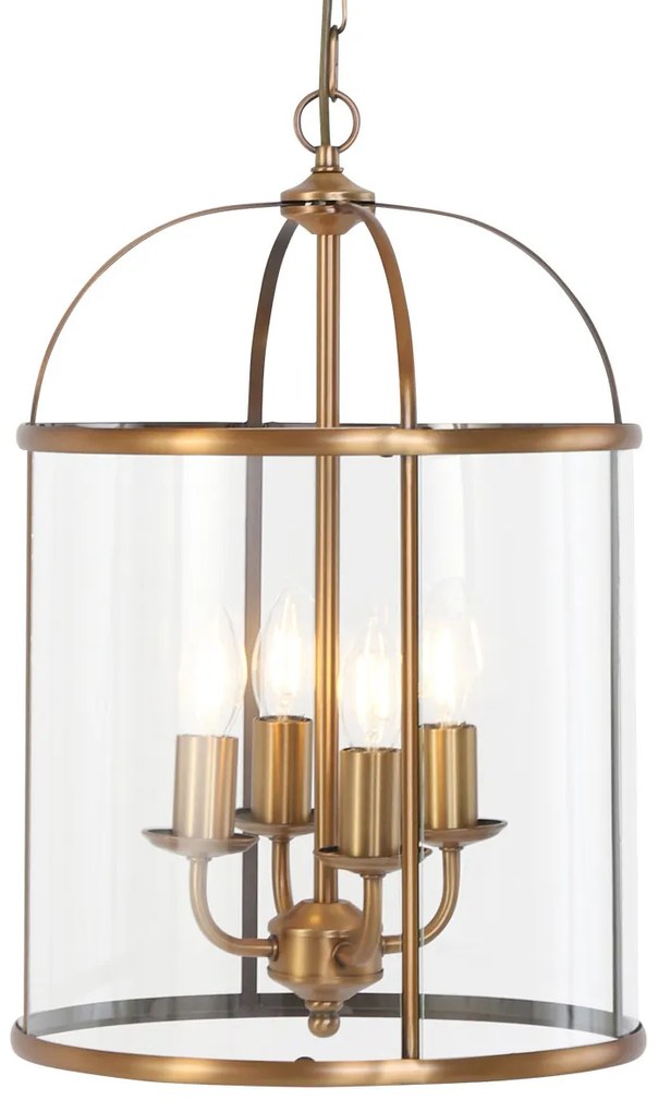 Candeeiro suspenso vintage bronze com vidro transparente 4 luzes - Pimpernel Clássico / Antigo
