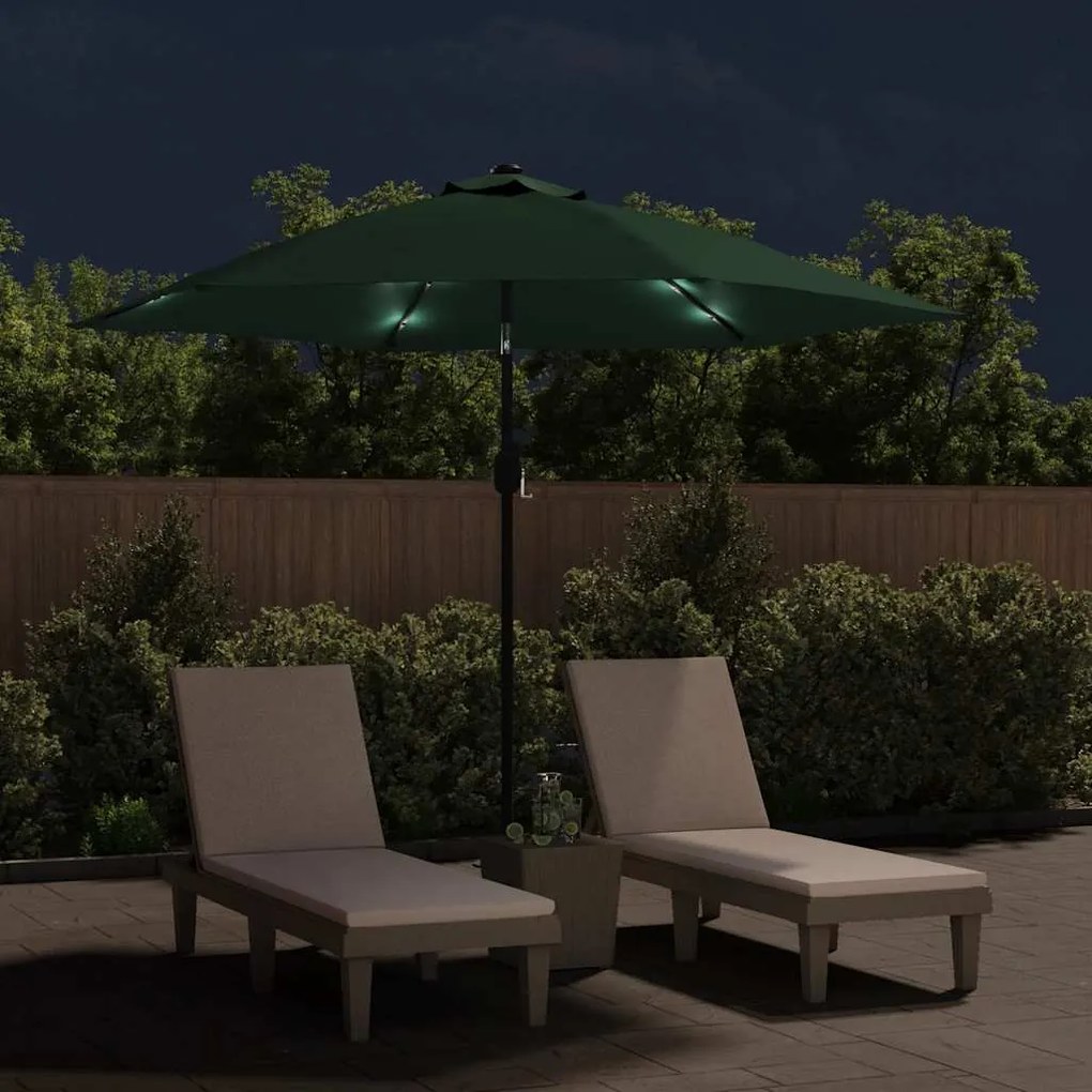 Guarda-sol de jardim cantilever com luzes LED 3 m verde