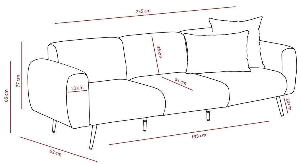 Sofá de 3 Lugares Side – Antracite – 235x77x82 cm