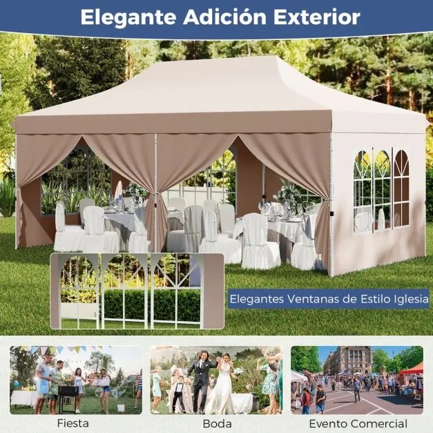 Tenda jardim, festas, eventos de 600 x 300 cm com 6 paredes laterais removíveis, com 6 pesos com bolsa de transporte Bege