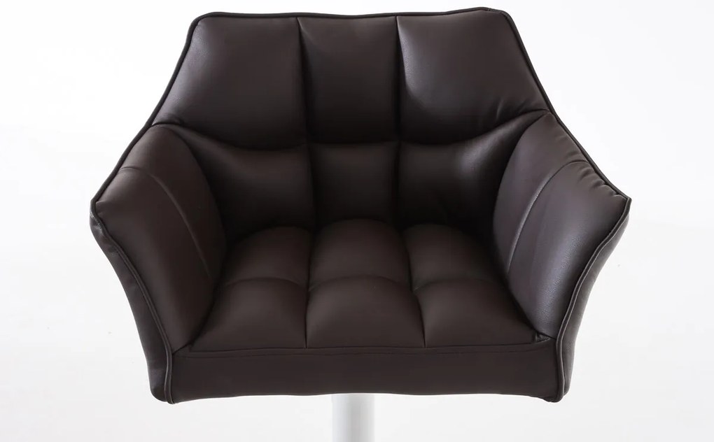 Banco de bar Damaso em couro sintético e com estrutura branca 64 x 88-113 x 45 cm Castanho