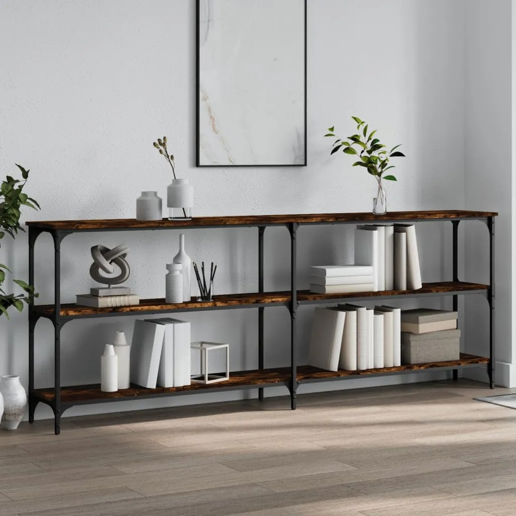 vidaXL Mesa consola 200x29x75 cm derivados de madeira carvalho fumado
