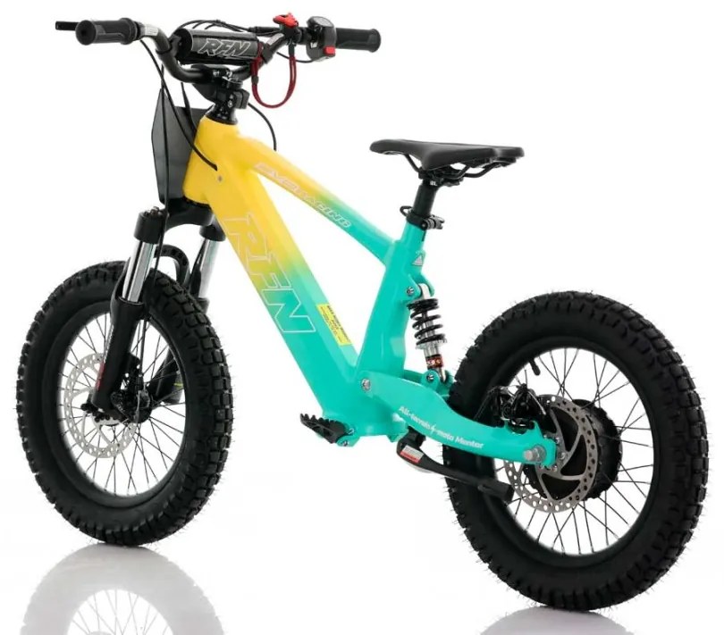 Bicicleta elétrica infantil 350W 16" Roan RXF Evo-S Verde e Amarela