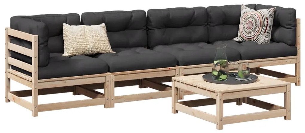5 pcs conjunto de sofás de jardim com almofadões pinho maciço