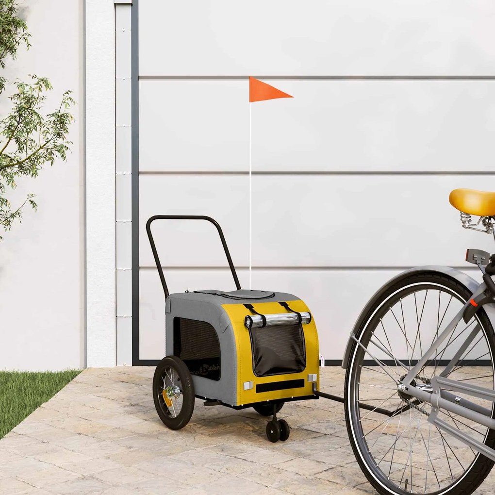 vidaXL Atrelado de bicicleta para animais de estimação Amarelo e Cinza
