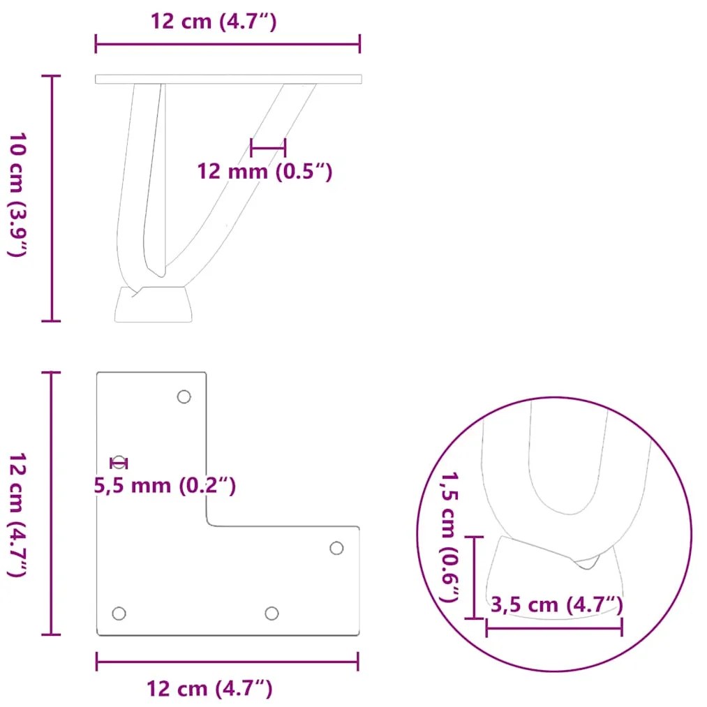 Pernas de grampo para mesa de centro 4 peças Aço natural 10 cm Aço mac