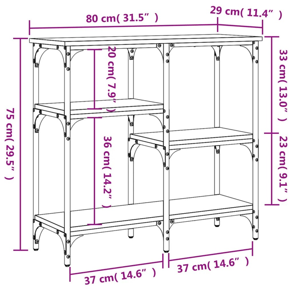 Mesa consola 80x29x75 cm derivados de madeira cinzento sonoma