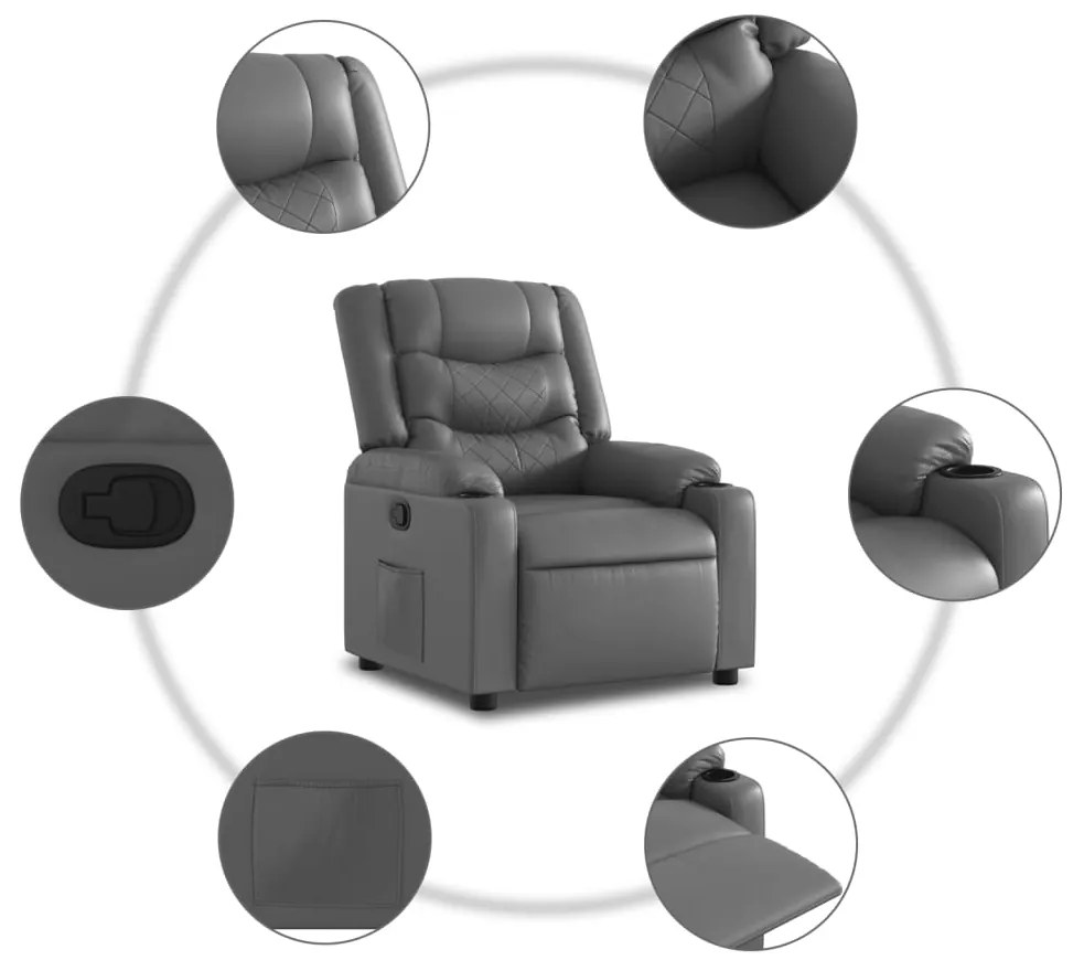 Poltrona reclinável elevatória couro artificial cinzento