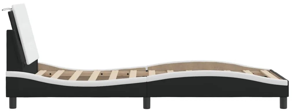 Estrutura cama c/ cabeceira couro artif. 80x200 cm preto/branco