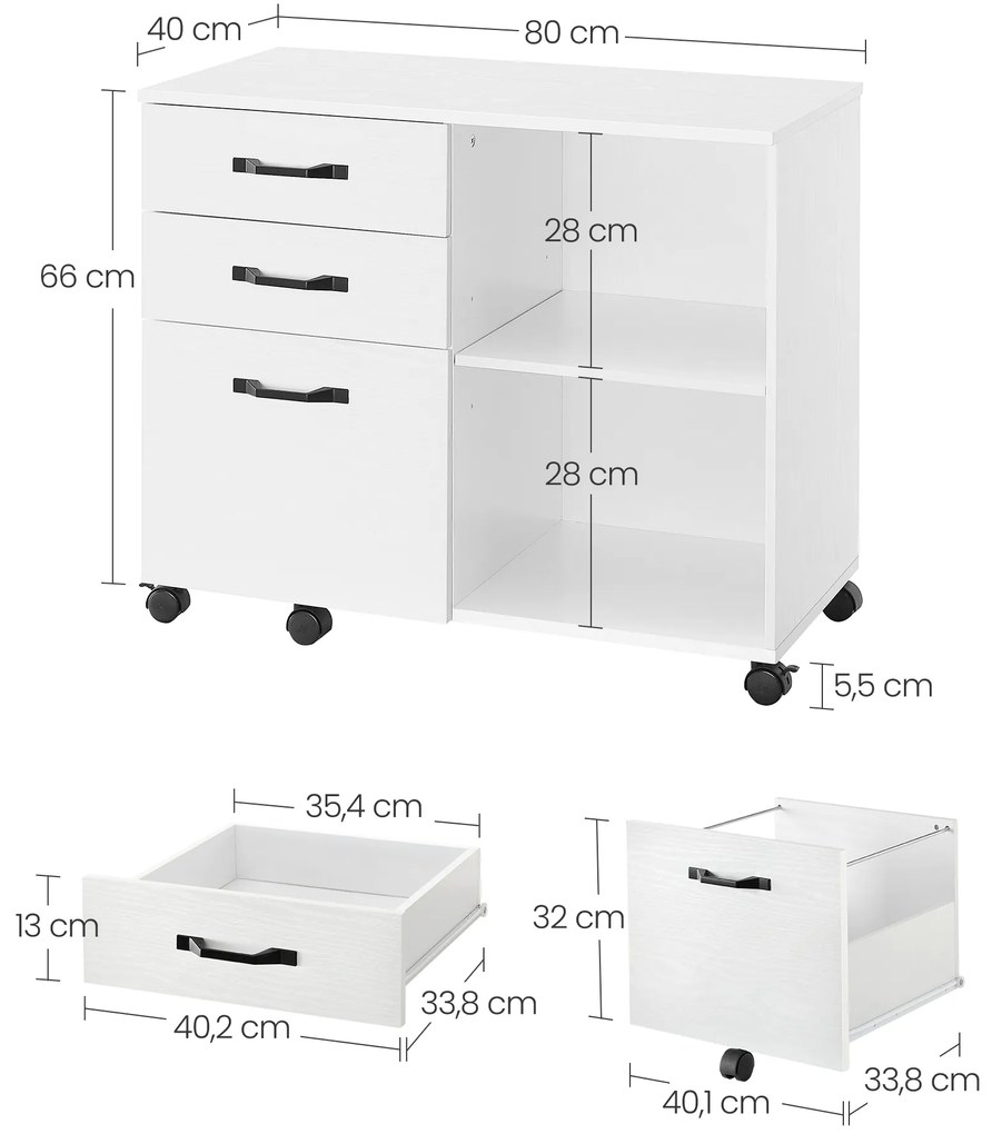 Armário de arquivo escritório com Rodas 40 x 80 x 66 cm Branco