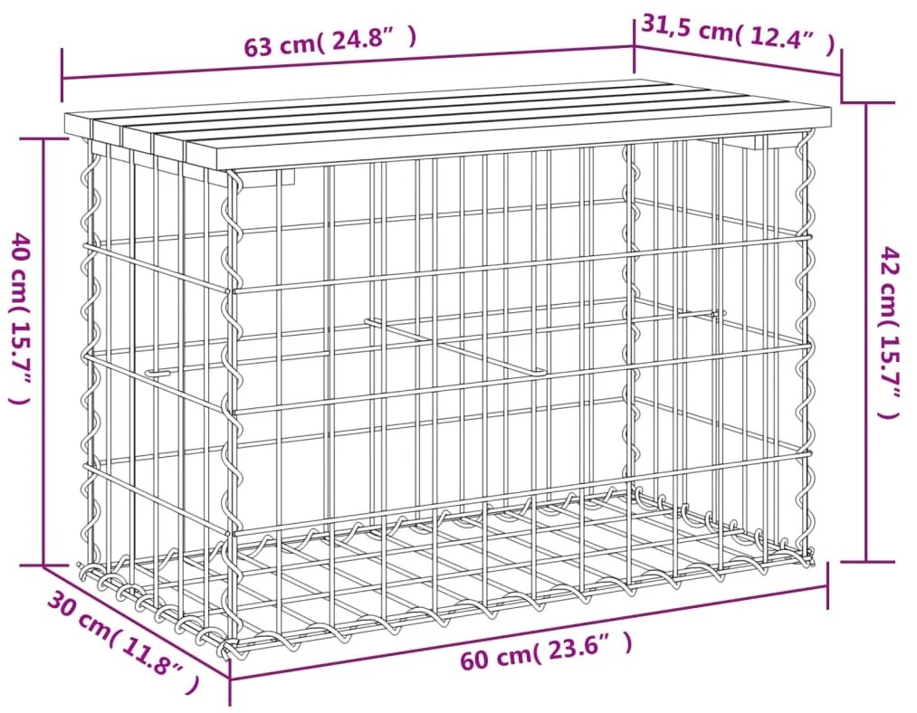 Banco de jardim c/ design gabião 63x31,5x42 cm pinho impregnado