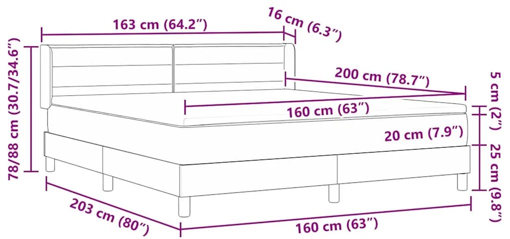 Cama Box com Colchão Cinza Escuro, 160 x 200 cm