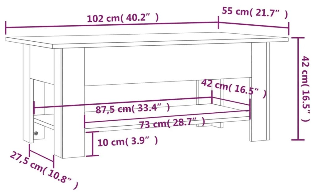 Mesa de centro 102x55x42 cm aglomerado cor sonoma cinzento