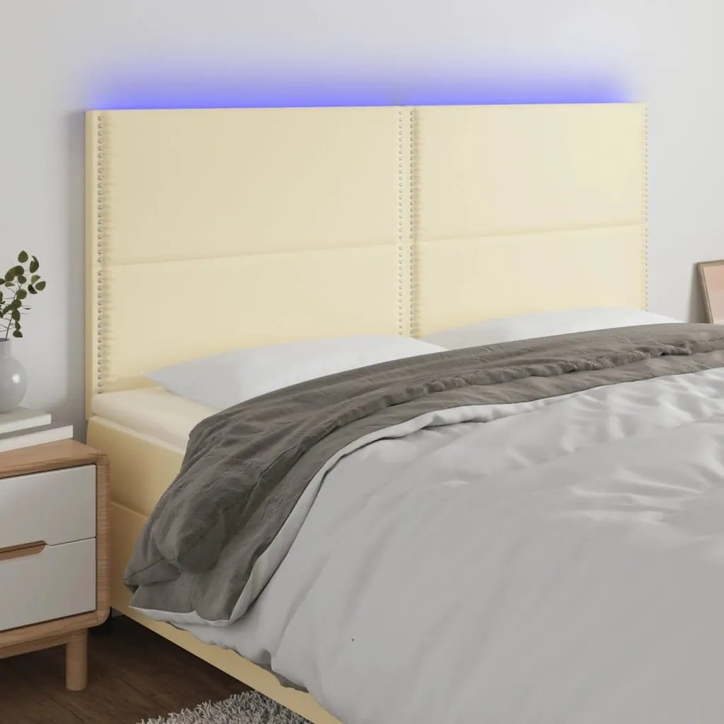 vidaXL Cabeceira cama c/ LED 180x5x118/128 cm couro artificial crème
